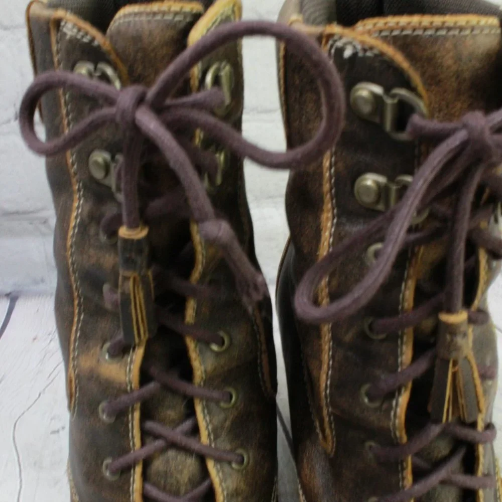 TIMBERLAND Brown Leather Chunky Heel Lace Up Winter Boots Size 7.5 M - Picture 9 of 10